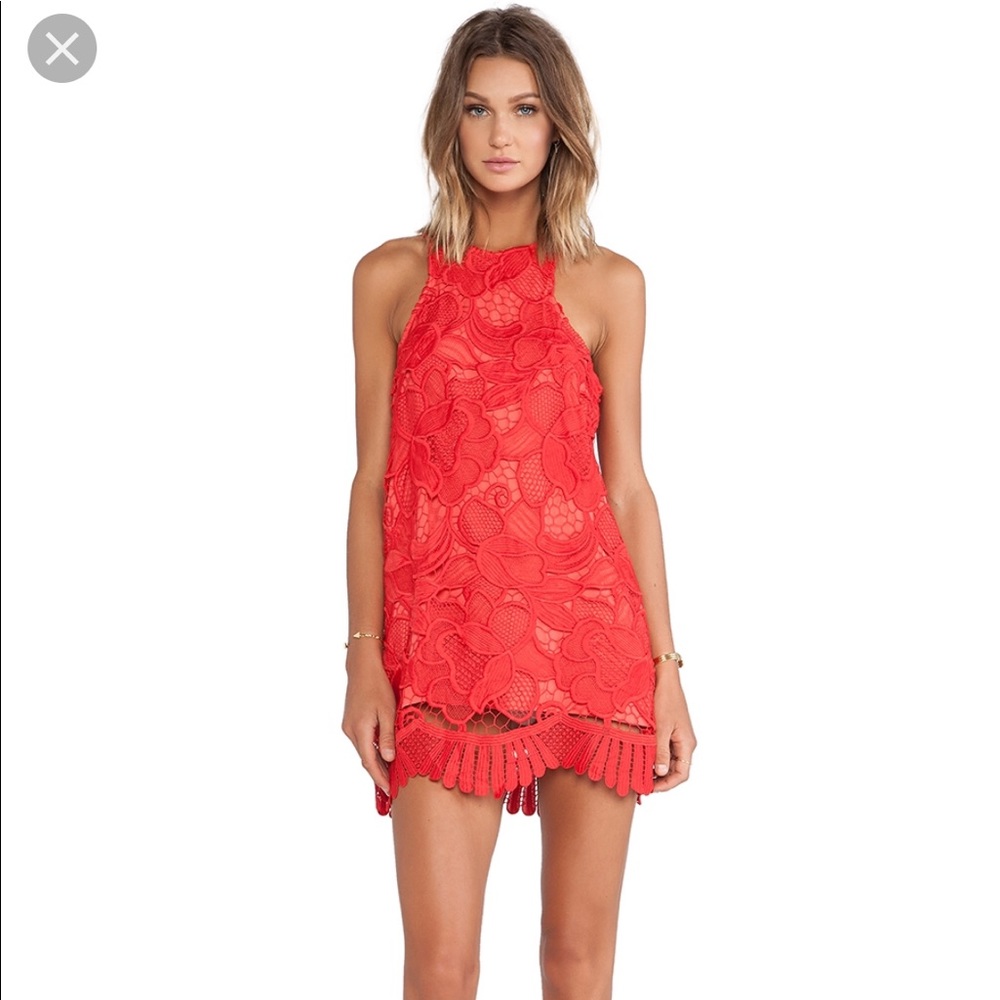 Lovers + Friends red lace dress